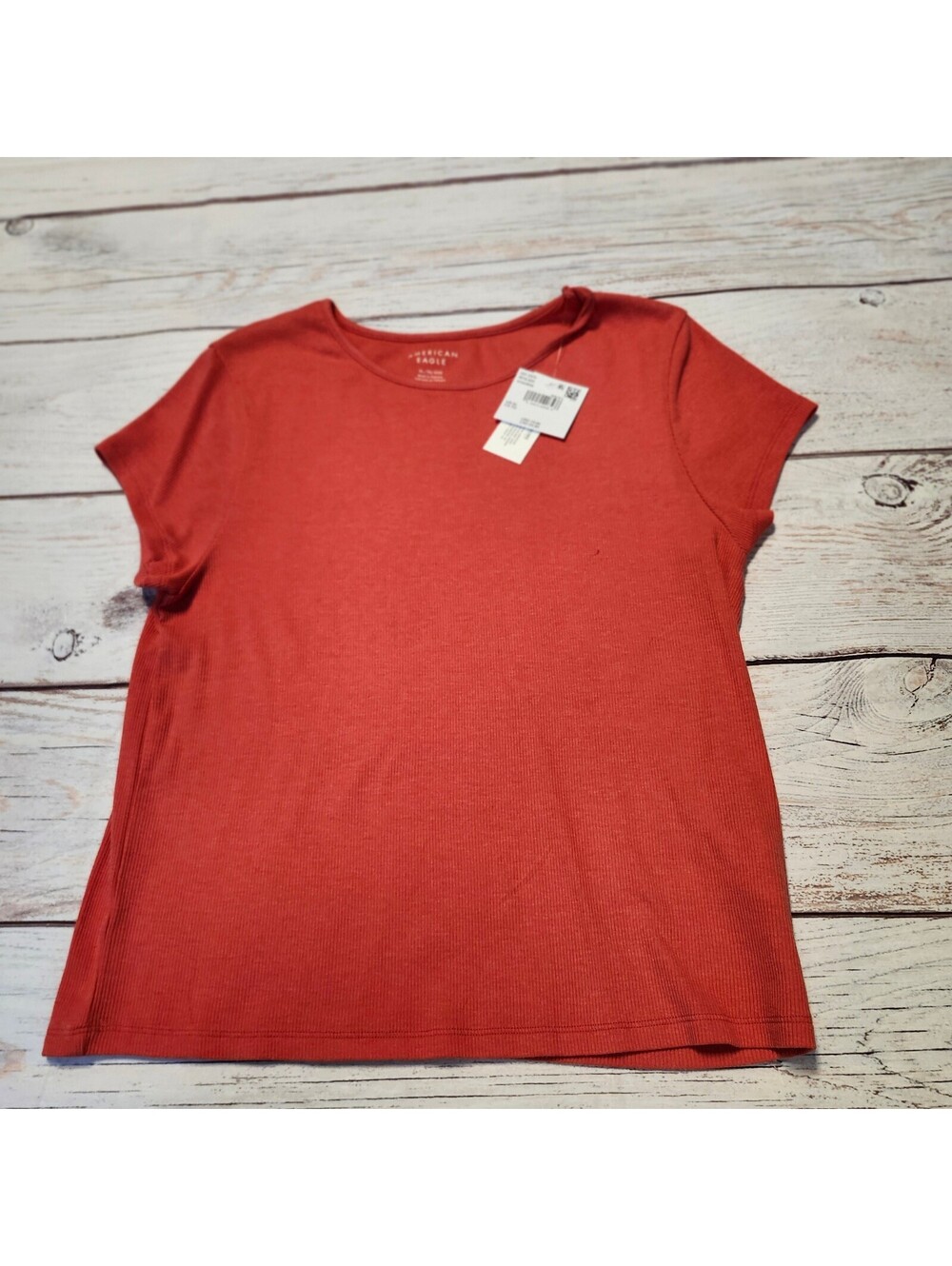 American Eagle Women's XL Rust Red Ribbed Short Sleeve T-Shirt NWT